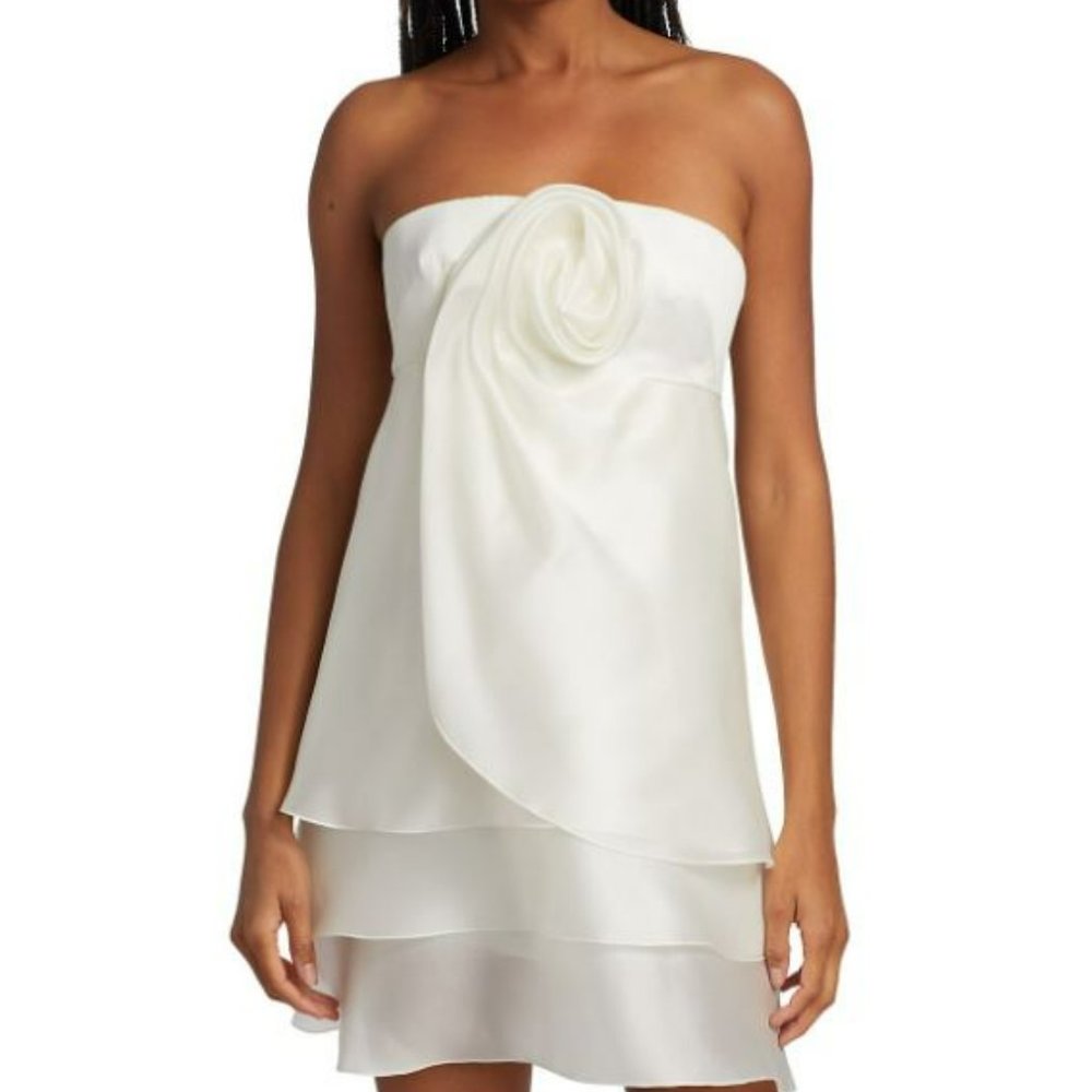 Marchesa Strapless Layered Rosette Minidress